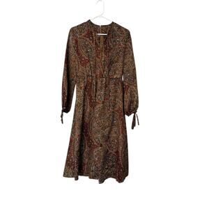 Vintage 1970s Paisley Brown Dress Union Tag Womens Size 2/4 READ